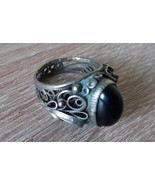 Vintage Armenian Soviet Filigree Obsidian Ring, Antique Armenian Ring - $121.72 CAD