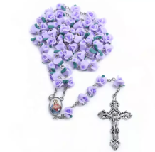 Purple Rose Shaped Flower Bead Rosary Immaculate Heart Mary Centerpiece Catholic - £13.57 GBP
