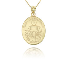 Personalized Name Date 10k 14k Solid Gold Holy First Communion Pendant Necklace - £167.78 GBP