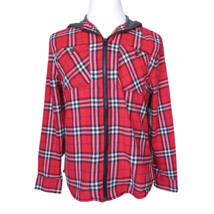 DRL Essentials Mens Plaid Flannel Hood Shirt Sz M Red Black Buffalo Plai... - $27.01