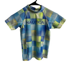 Nautica Rash Guard Boy&#39;s Size 5 Short Sleeve Mock Neck Green &amp; Blue Swim... - $10.84