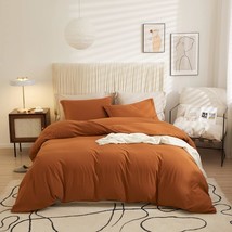 Burnt Orange Duvet Cover Queen Bedding Sets Simple Rust Pumpkin Caramel Comforte - £59.76 GBP