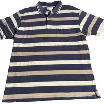 Vintage Grand Slam Polo Men&#39;s 2XL Shirt Blue Tan Striped Golf Short Sleeve - $6.92