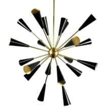Mi Siècle Spoutnik Laiton Lustre 20 Bras Noir Peint Lumières pour Décoration - £186.24 GBP