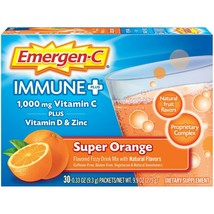 EMERGEN-C Immune Plus 1000mg Vitamin C + D &amp; Zinc 30 Packets Super Orange.. - £20.69 GBP