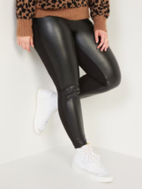 Old Navy High Rise Faux Leather Front Panel Leggings Women XL Black Stretch NEW - £15.38 GBP