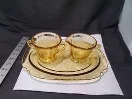 Federal Amber Yellow Depression Glass Cream &amp; Sugar Bowl &amp; Serving Platter - $18.90