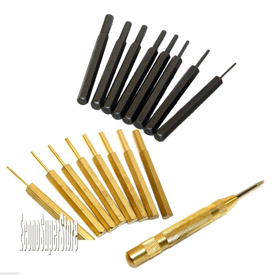 18 Pc Brass And Steel Punch Set Pin Center Punches Home &amp; Business Hand ... - $16.79