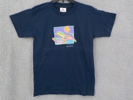 YOUTH NAVY BLUE T-SHIRT SZ L (14-16) SILK SCREEN PASTEL DOLPHINS WIS DEL... - $9.99