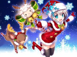 Anime Girl / Reindeer Christmas Metal Sign - $39.95