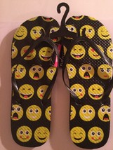 flip flops shoes Size 5 6 Emoji thongs sandals yellow black ladies new - £6.12 GBP