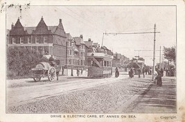 St Annes On Sea Lancashire England~Electric Tram CARS-WATER WAGON~1904 Postcard - £4.49 GBP