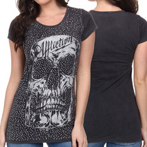Affliction Cabeza AW11088 Skull Rhinestones Womens Short Sleeve TShirt B... - $48.59