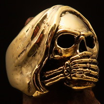 Excellent crafted Men&#39;s Grim Reaper Skull Ring Speak no Evil - antiqued Brass - £18.77 GBP+