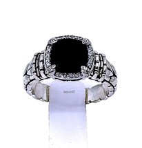 John Hardy JAI Black Spinel+Diamond 2.06ct CushionCut Sterling Silver Ring-7 NIB - £191.87 GBP