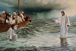 JESUS CHRIST WALKS ON WATER ILLUSTRATION PAINTING 4X6 PHOTO POSTCARD - $8.65