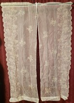 Vintage Sheer Daisy Flowers Lace Rod Pocket Curtains Ivory Floral Pair 40&quot; x 57&quot; - £20.35 GBP