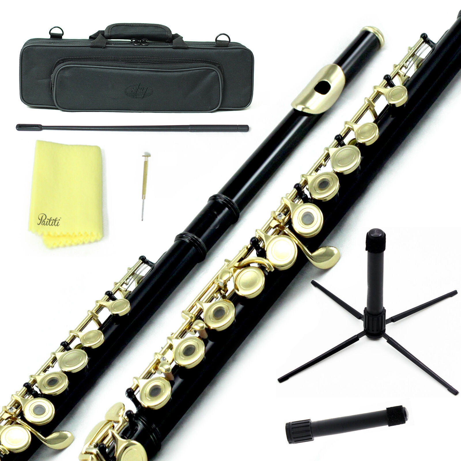 Primary image for Sky Black Gold C Open Hole Flute w Case, Stand, Cleaning Rod, Cloth and More