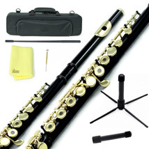 Sky Black Gold C Open Hole Flute w Case, Stand, Cleaning Rod, Cloth and ... - $169.99