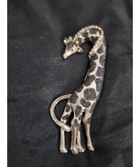 Large Giraffe Zoo Animal Brooch Pin 3.5&quot; High Black Enamel &amp; Gold Tone V... - $253.98 MXN