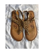 Naughty Monkey Beaded Sandals Women’s Gold Leather Pearl Rhinestone Boho - $384.78 MXN