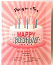 Happy Birthday Cake Party Goods in a Box 43 pieces Banner Candle Plates ... - $293.02 MXN