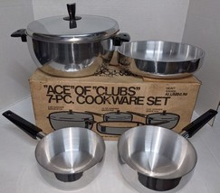 RARE Vtg NOS ACE of CLUBS 7 Pc Aluminum Cookware Dutch Oven Sauce Fry Pa... - $239.12