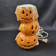 3 Pumpkin Tower Jack-o-Lantern Stack Light Up Lamp Halloween Decor Works Vintage - £15.65 GBP