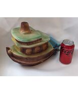 Tug Boat American Bisque Pottery Cookie Jar Stern Wheeler Paddle Green B... - $2,486.02 MXN