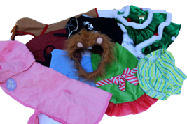 9 Lot Dog Costumes Size Medium Old Navy Raincoat Christmas Halloween Cheerleader - £28.14 GBP