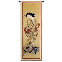 51x18 LADY WITH A DOG Japanese Geisha Asian Oriental Art Tapestry Wall Hanging - £87.04 GBP