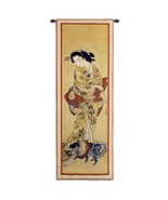 51x18 LADY WITH A DOG Japanese Geisha Asian Oriental Art Tapestry Wall H... - £85.28 GBP