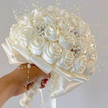 DIY Pearl Wedding Bouquet with Satin Flowers | Bridal Flowers Decor Ribb... - $59.00