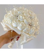 DIY Pearl Wedding Bouquet with Satin Flowers | Bridal Flowers Decor Ribbons Lace - $59.00