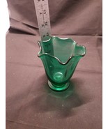 Vintage Emerald Green Small Vase, Ruffle Top Design Depression Glass Ele... - £9.68 GBP