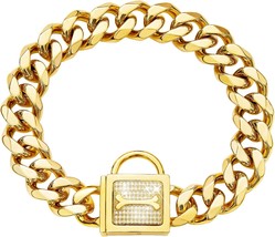 Gold Chain Dog Collar With Bling Bling Cz Dimonds 19Mm Heavy Duty Thick 18K Gold - $40.99