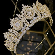 Luxury Gold Large Baroque Crystal Headband Bridal Crown, WeddingTiara,  Hair Jew - £118.83 GBP