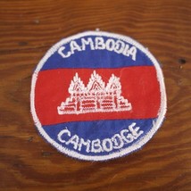 Vintage Red &amp; Blue Cambodia Cambodge French Embroidered Travel Patch 2.75” - £19.88 GBP