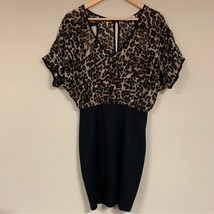 Vintage MYSTIC Leopard Mini Dress Cut Out Back Medium Sexy V Neckline Bodycon - £31.78 GBP