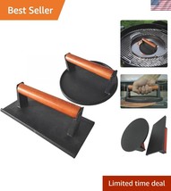 Heavy-Duty Cast Iron Grill Press with Wood Handle - Round &amp; Rectangle Sizes - $42.00