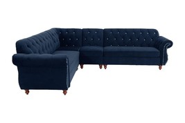 Warna Upholstered In Indigo Velvet Fabric 4 Piece Sectional Sofa Set - £1,150.24 GBP