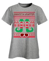 Kellyww Gangsta Wrapper Elf Christmas Gangster Rapper - Ladies T-Shirt Ash Grey - £26.10 GBP