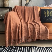 Lomao 50X60 Caramel Colored Knitted Throw Blanket With Tassels Bubble Texture - £28.64 GBP