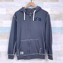 Disney Parks 1971 Hooded Full Zip Sweatshirt Gray Exposed Stitch Seam Mens Small - £31.64 GBP