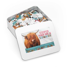 Jigsaw Puzzle in Tin, Highland Cow, Cupid find me a Cowboy, Personalised/Non-Per - £28.22 GBP+