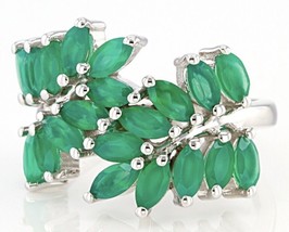 2.21ctw Green Onyx Rhodium Over Sterling Silver Bypass Ring Size 7 - £66.58 GBP