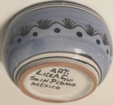 Vintage Art. Liceagui Sin Plomo Mexico Plants Cobalt Blue Pottery Bowl 5 1/4 - £8.34 GBP