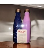 2 Pack Lilac Navy Everyday Living Stainless Steel Water Bottles 16.4 Fl ... - £11.24 GBP