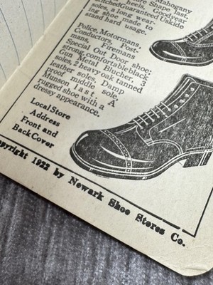 Vintage 1922 Newark Shoe Stores Advertising Pocket Notebook Charleston SC Promo Item image 6