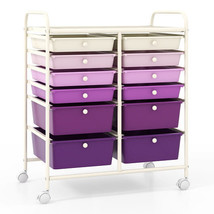 12-Drawer Rolling Storage Cart with Removable Drawers and Lockable Wheels-Purple - $147.99